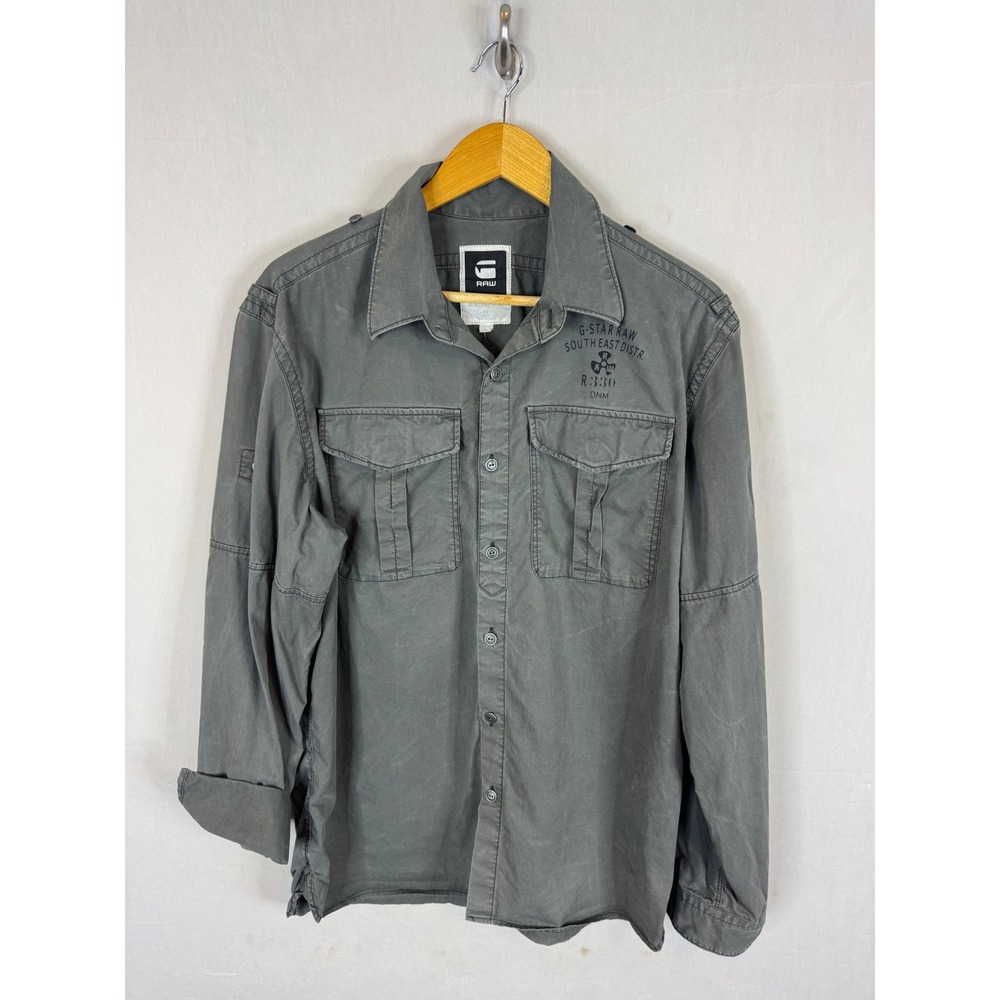 G-Star Raw New Athan Shirt Mens XL Grey Military Button Down Long Sleeve DNM